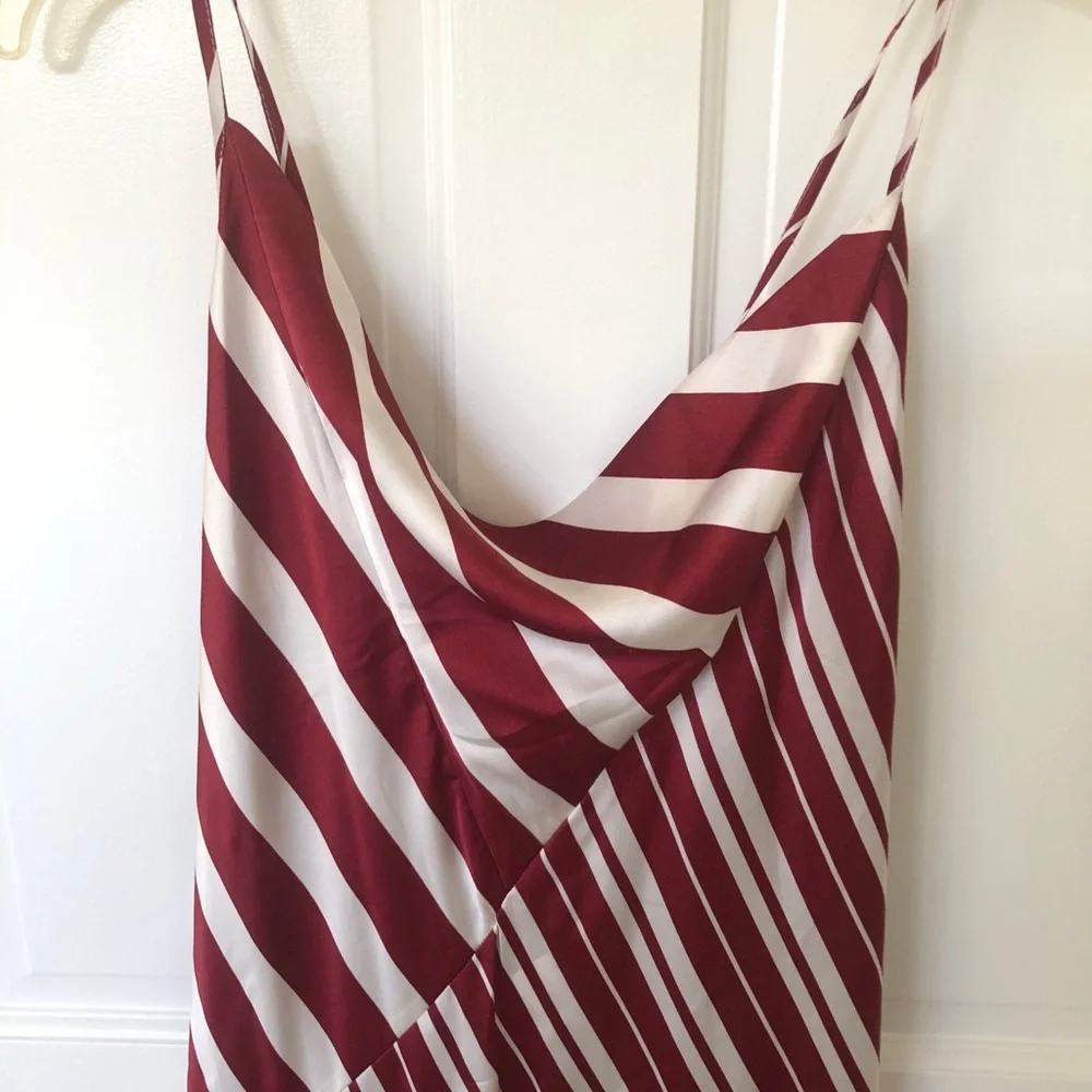 Anthropologie Asymmetrical Red and White Striped Slip Dress size XL - Picture 3 of 10